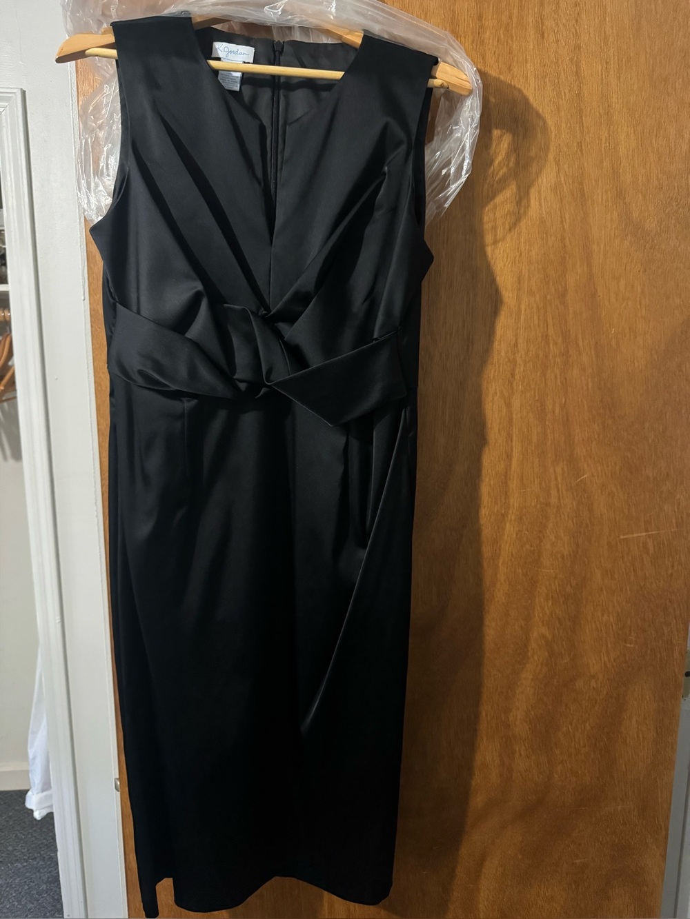 K Jordan Black Satin Knot-Waist Midi Dress
